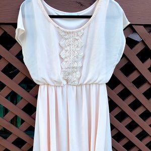 Baby Pink Flowy Dress with White Lace
